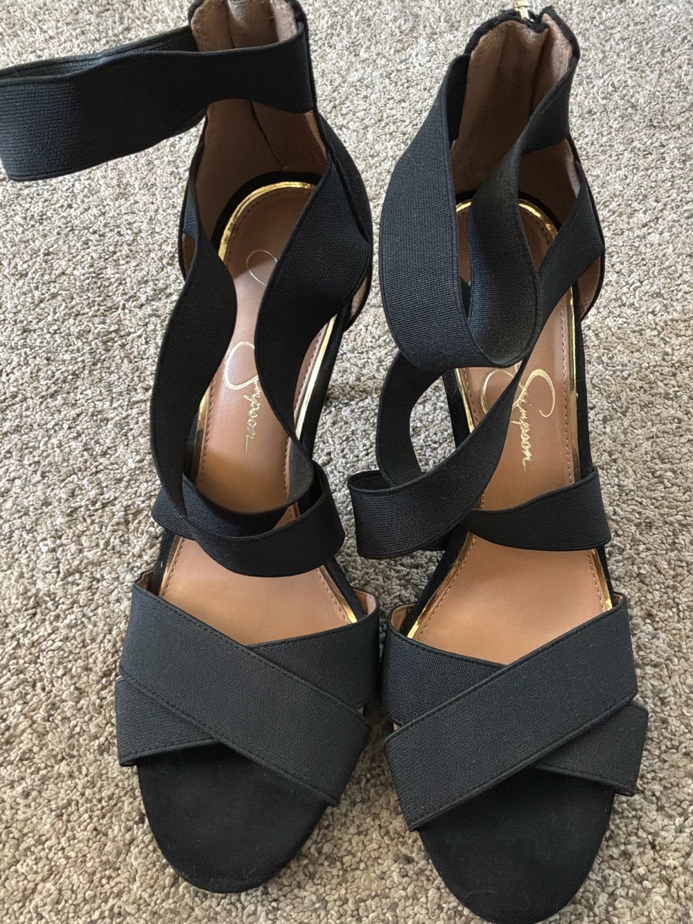 Jessica Simpson Black Strappy Elastic Stiletto Sandals - Size 8.5